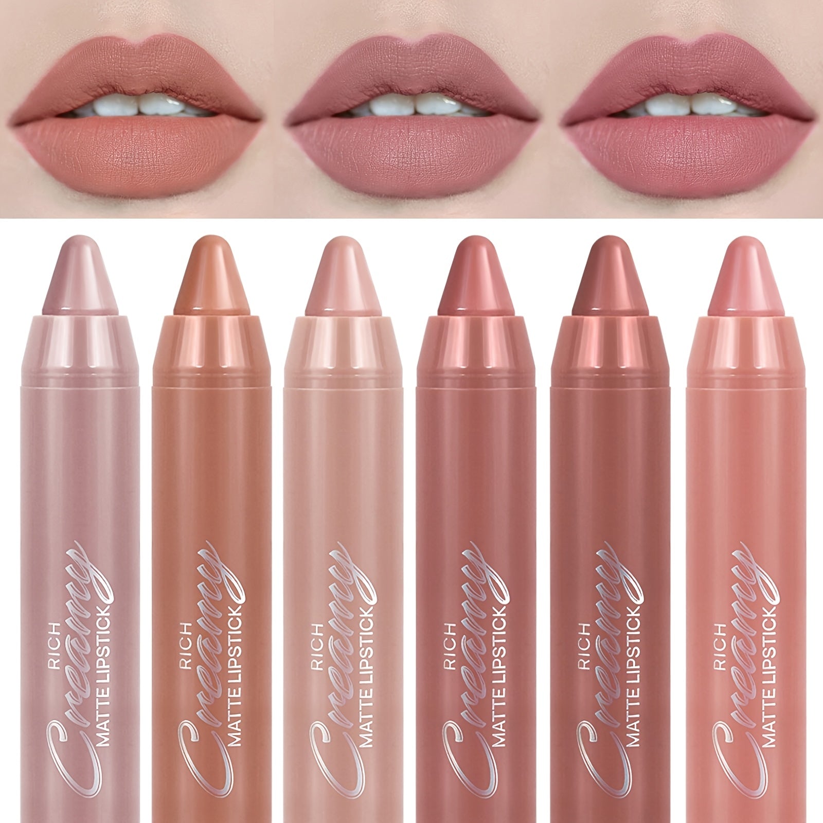 6pcs/ SET Nude Lipstick Pen Waterproof Sexy Nude Red Matte Lipstick Tint Contour Lip Liner Makeup Lasting Non-stick Cup Cosmetics
