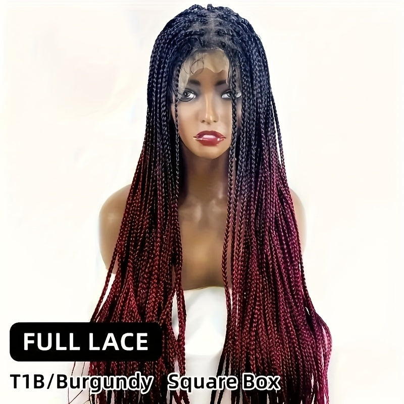 Knotless Box Braid Wig for Women — 360° HD Full Lace Synthetic Lace Front, Handmade Faux Locs, 26 & 38 Inch, Protective Style, Multiple Colors, All Ethnicities