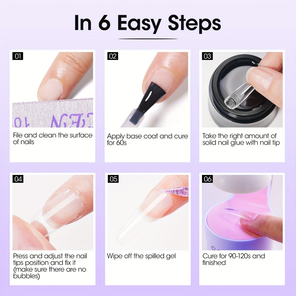 Solid Nail Glue Gel Kit with Mini LED Nail Lamp 8g UV Gel Glue for Acrylic Press On Nails Tips Rhinestones Long-Lasting 28+ Days Salon Home Manicure Gift