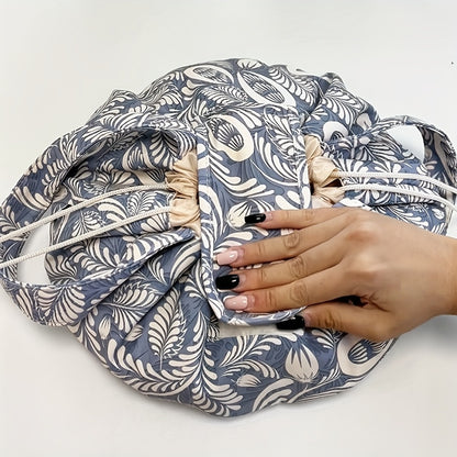 Drawstring Makeup Bag Wide Opening Flat Lay Oxford Fabric Machine Washable Travel Cosmetic Bag Storage Organizer for Makeup Tools Accessories Toiletries Dorm 12 Colors Printed & Solid