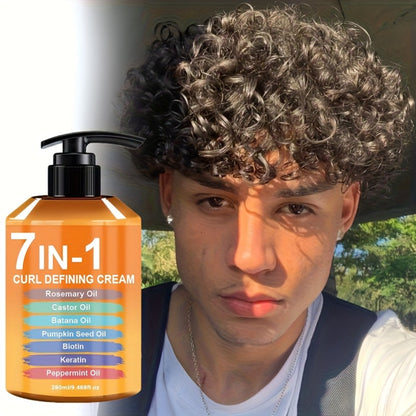 Curl Cream for Wavy & Curly Hair 7-in-1 Formula - Argan Oil, Rosemary Oil & 5 Nourishing Ingredients, Frizz Control, Long-Lasting Definition, 280ml