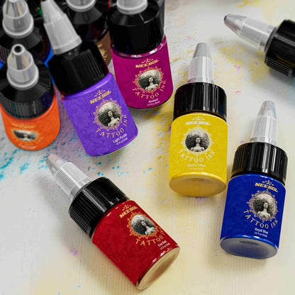 Tattoo Ink Set 14 & 21 Colors 0.5oz Per Bottle — Vibrant Long-Lasting Pigment Kit for All Tattoo Styles, Body Art & Permanent Makeup, Beginners & Professional Artists