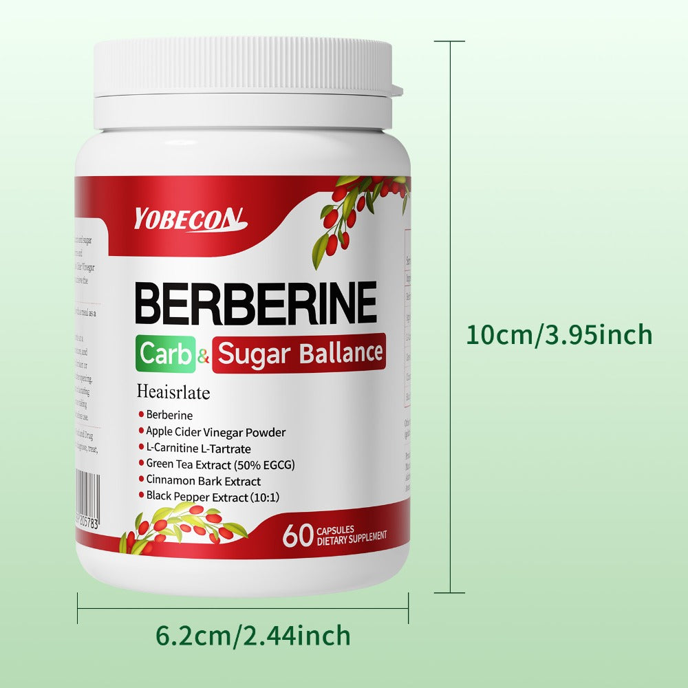 Berberine Capsules with Apple Cider Vinegar, Cinnamon And Green Tea Extract, Supports Healthy Body Shape, Blood Sugar & Digestion, 1Bottle/ 2 Bottles, Suitable for All Ages, 60 Capsules