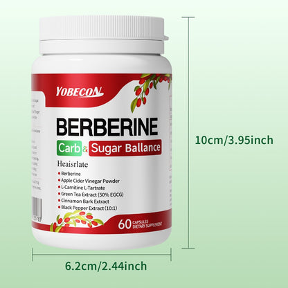 Berberine Supplement Capsules with Apple Cider Vinegar, Cinnamon & Green Tea Extract – Supports Blood Sugar Balance, Healthy Body Shape & Digestion – 60 Capsules, 1 or 2 Bottles, All Ages