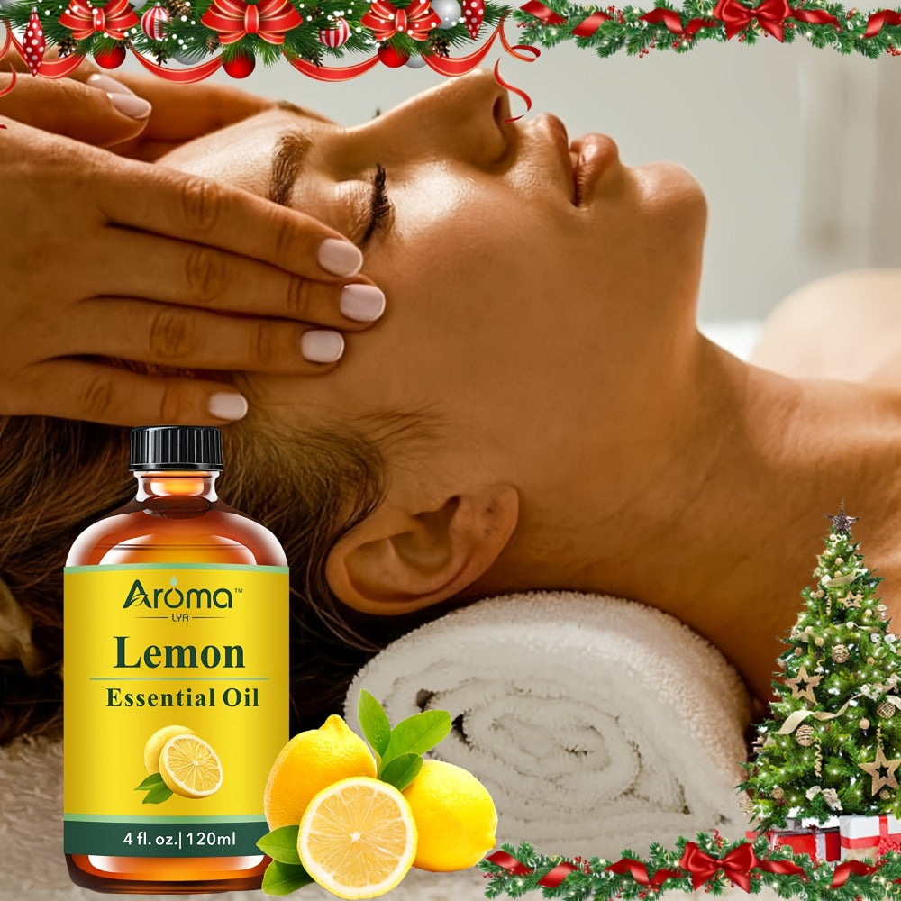 4.06oz Lemon Essential Oils, Natural Plant Peppermint Frankincense Essential Oils For Hair And Skin, Massage, Humidifiers, Home Diffusers, Soaps, Scented Candle Making - Local Warehouse- Mother'S Day Gift