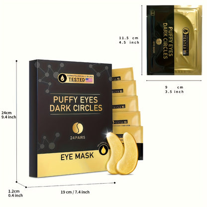 Gold Eye Mask Patches 24 Pairs Collagen Hyaluronic Acid Glycerin Moisturizing Under Eye Patches Refreshing Eye Care Gift Set Wedding Valentine's Day Must-Have