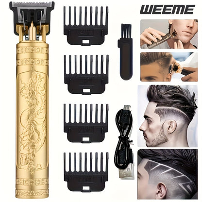 Men's Hair Clipper Set - Golden Series USB Rechargeable T-Blade Trimmer Kit with Combs & Cleaning Brush, 1pc 2pcs 3pcs Options, Gift for Men