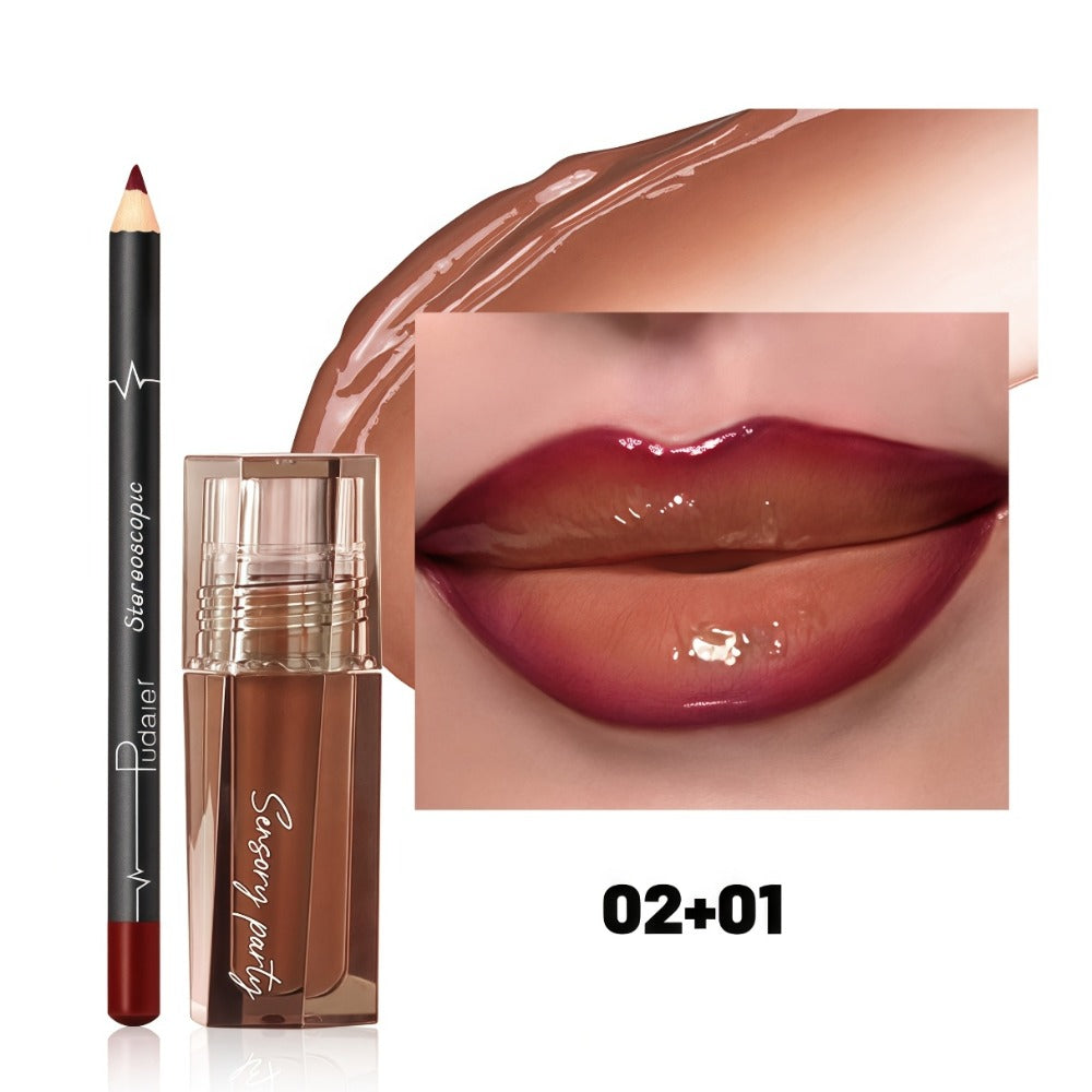 Lip Gloss & Lip Liner Set - Hydrating Water-Gloss Finish with 3D Precision Liner | Dewy Moisturizing Lip Duo for All Occasions | Versatile Makeup Gift for Women