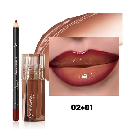 Lip Gloss & Lip Liner Set - Hydrating Water-Gloss Finish with 3D Precision Liner | Dewy Moisturizing Lip Duo for All Occasions | Versatile Makeup Gift for Women