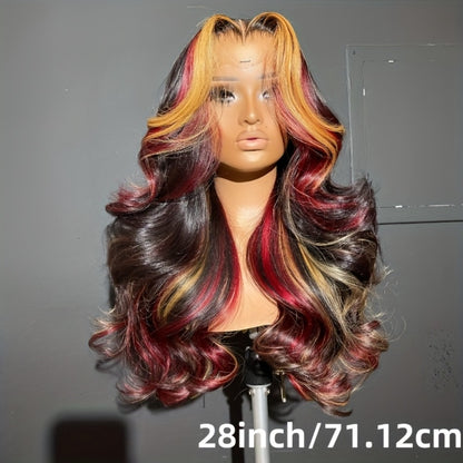 Lace Front Wig 13x4 HD Body Wave 28 Inch 180% Density Highlight Color Glueless Pre-Plucked Natural Hairline Transparent Lace Wig for Women All Skin Tones