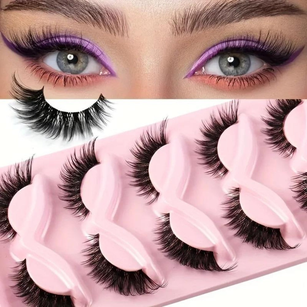 3 Boxes (15 Pairs) of Cat-Eye False Eyelashes, Featuring Natural Long Manga Lashes with Winged Tips for an Elongated Eye Appearance