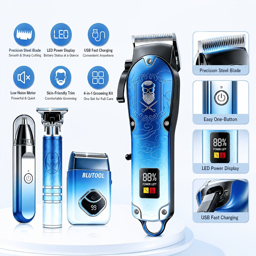2/4 Piece Men's Grooming Set: Hair Clipper  Electric Shaver. Supports USB Charging, Offers Cordless Portability, Features An LED Display a Precision Grooming Tool Designed Exclusively for Men. The Ideal Gift for A Father, Husband, or Boyfriend.