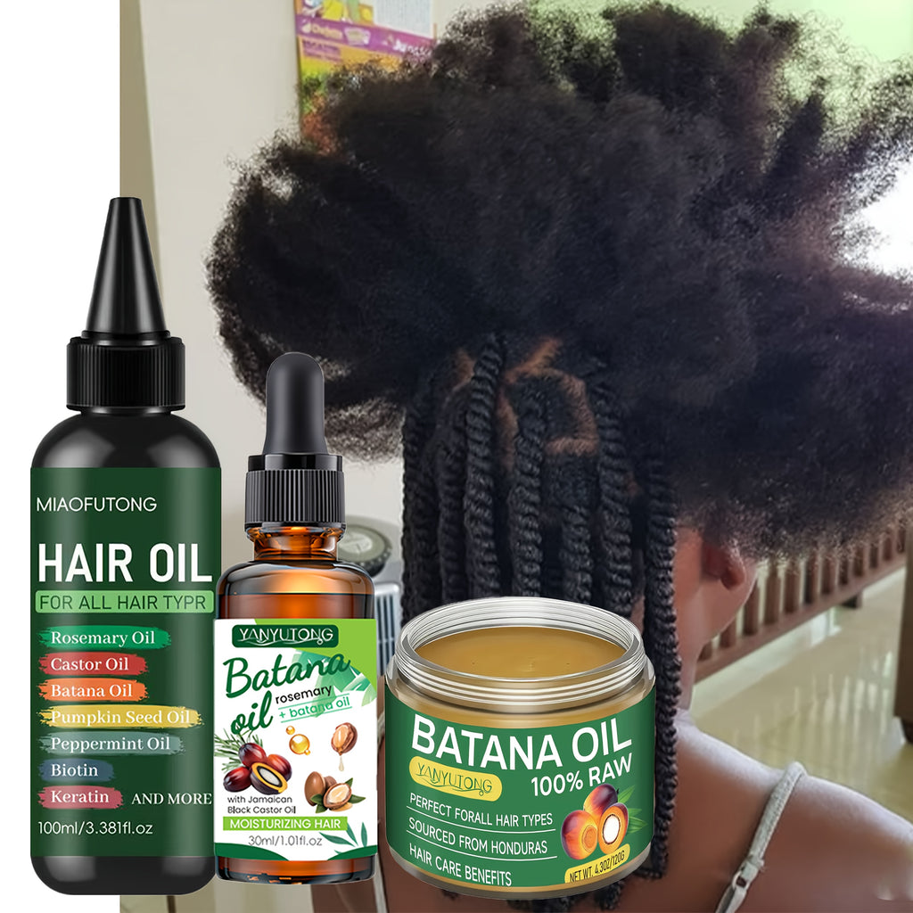 3pcs Honduras Bataina Hair Oil + Bataina Essential Oil + Bataina Conditioner. Pure Cold-pressed Extract Containing Biotin to Nourish The Scalp And Hair, Strengthen And Prevent Breakage And Split Ends, And Enhance Shine. Suitable for All Hair Types