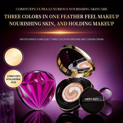 BB Cream Air Cushion Foundation Moisturizing Medium Coverage Natural Finish Plant Squalane Glycerin Tri-Color Nourishing for All Skin Tones
