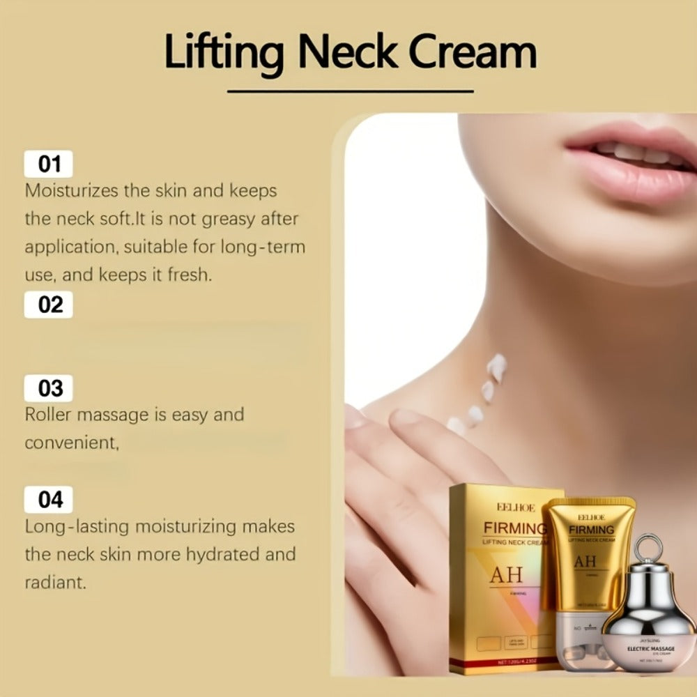[Instant Tightens]Eye And Neck Firming Care Kits 2pcs, Containing Firming Eye Cream And Neck Care Roller Cream, Containing Small Fruit Coffee Seed Extract, Hyaluronic Acid, Perfect Gift, Gift, Fall Winter Skincare, Fast-Dry, Non-Sticky