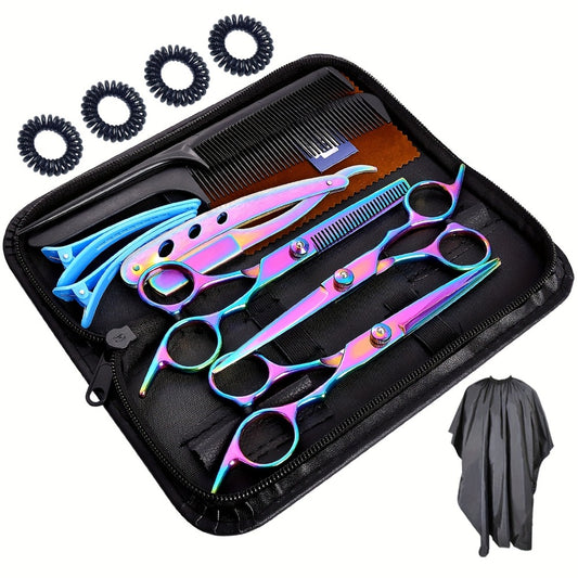 Hair Cutting Scissors Set 16pcs Professional 6.0 Inch Salon Shears Thinning Scissors Bangs Flat Cut Blending Diagonal Tail Styling Accessories for Men Women
