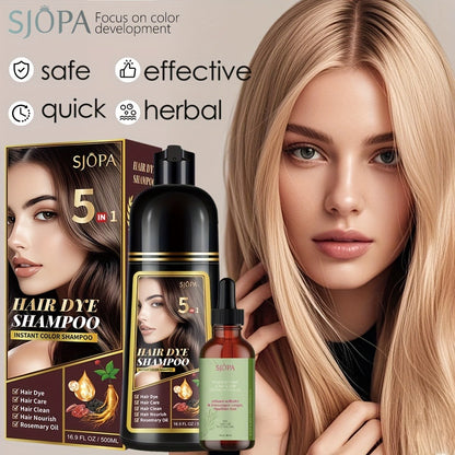 Hair Coloring Shampoo with Rosemary Hair Oil Gift Set — 5-in-1 Color & Care Formula, Moisturizing Glycerin, Gentle Non-Irritating, 16.91 oz Shampoo + Rosemary Oil, 12 Shades Available