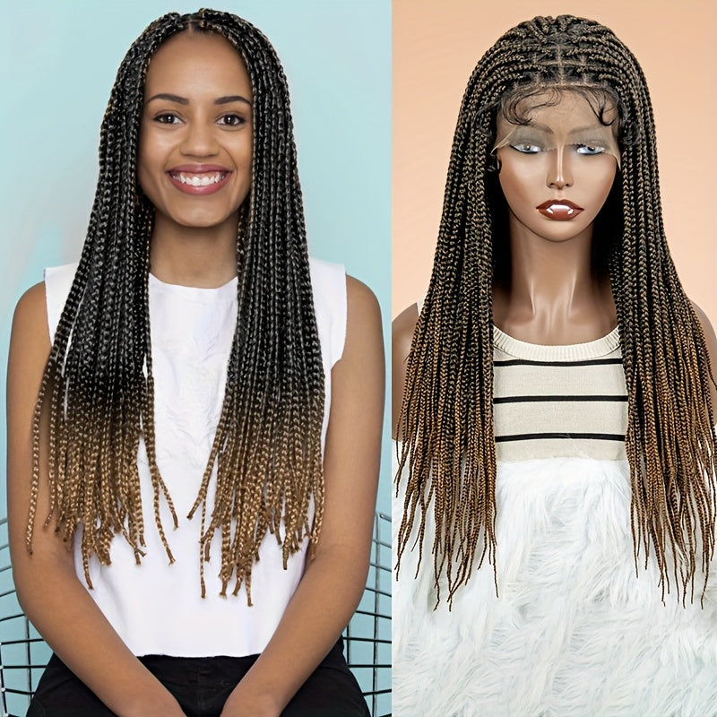 Box Braids Wig 360 Full Lace Front and Back Knotless Braided Wig 30 Inch for Women Natural Hairline High Temperature Fiber Wedding Party Daily Wear Multiple Colors