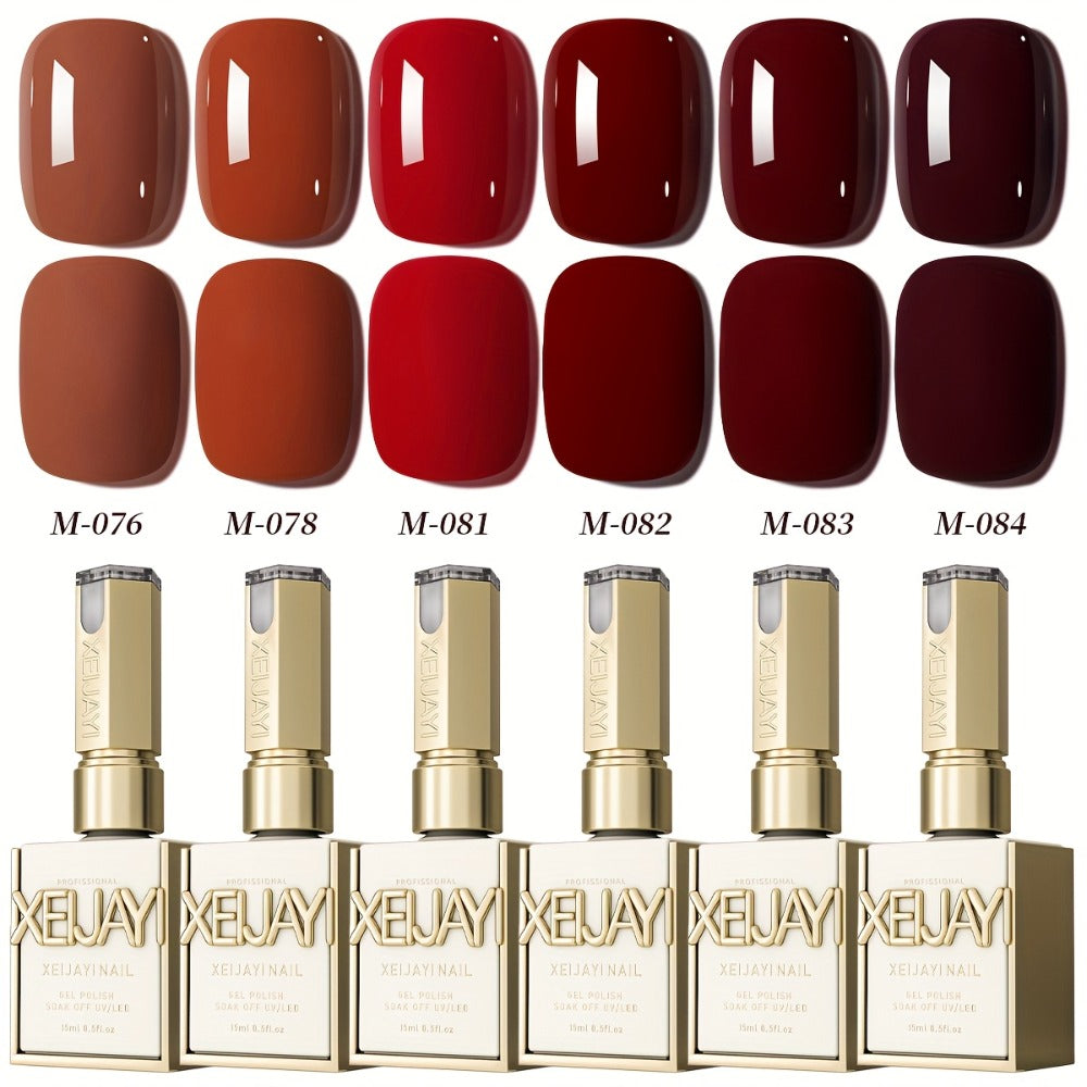Spring Nail Trends 2025 Bright Nail 6pcs Set 0.51oz New Popular Red Wine Nail Gel Semi Permanent Nail Art Soaking LED Nail Salon DIY Nail Salon Gel