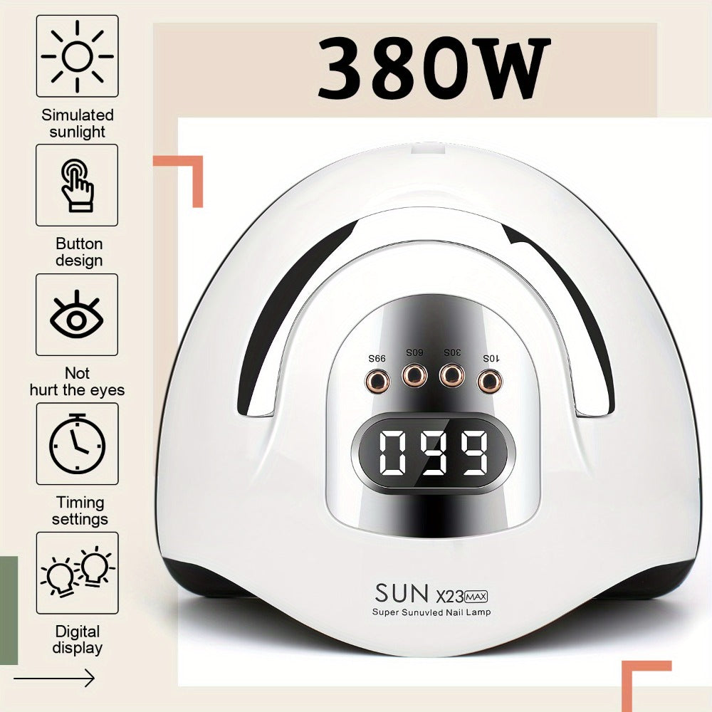380W Professional /LED Nail Lamp with Auto Sensor & LCD Timer - Fast Gel in 4 Timing Modes (10s/30s/60s/99s), USB-Powered Nail Dryer with One-Touch Button, for Home, Salon, Manicure, Pedicure - Safe Light for Gel Polish Hardening