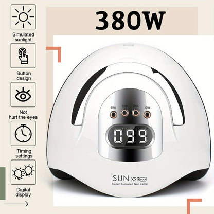 380W LED Nail Lamp Auto Sensor LCD Timer 4 Timing Modes 81 LED Beads Fast Gel Curing USB Powered One-Touch Button Low Heat Mode Home Salon Manicure Pedicure All Gel Polish