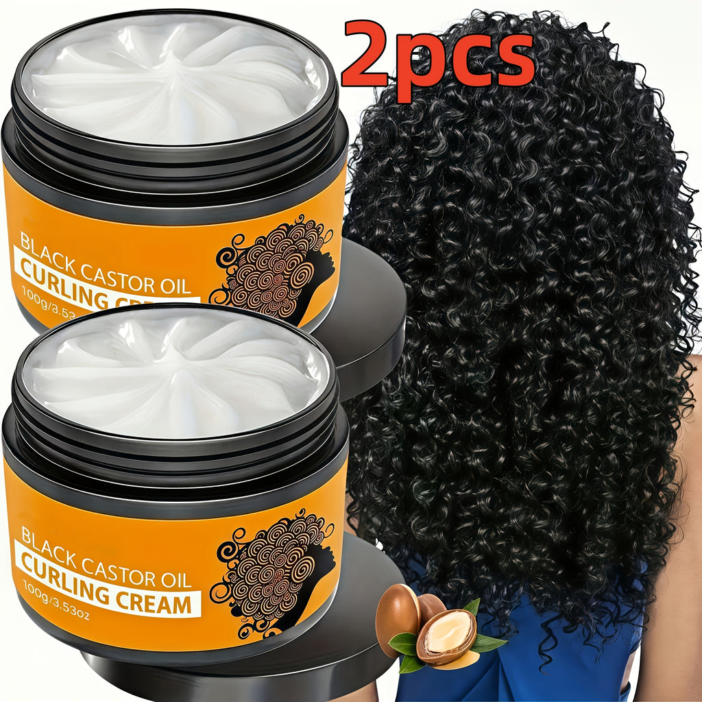2pcs Castor Oil Curl Development, Hair Styling Curling Cream, Moisturizing Hair Elastin, Repairing Damaged Hair, Containing Rosemary And Coconut Oil, Suitable For Wavy, Curly, Medium To Coarse Hard Hair Texture, Perfect Gift For Holidays
