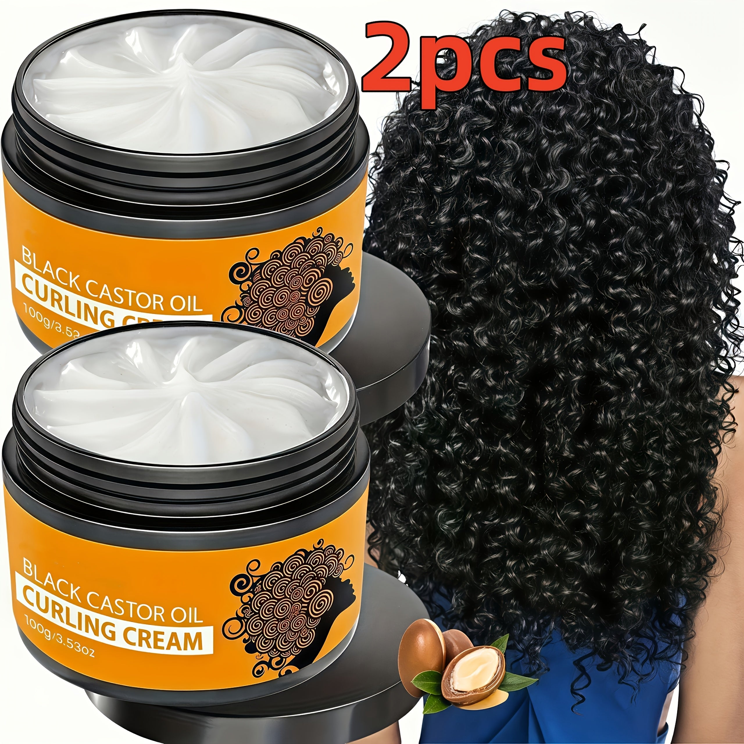 2pcs Castor Oil Curl Development, Hair Styling Curling Cream, Moisturizing Hair Elastin, Repairing Damaged Hair, Containing Rosemary And Coconut Oil, Suitable For Wavy, Curly, Medium To Coarse Hard Hair Texture, Perfect Gift For Holidays