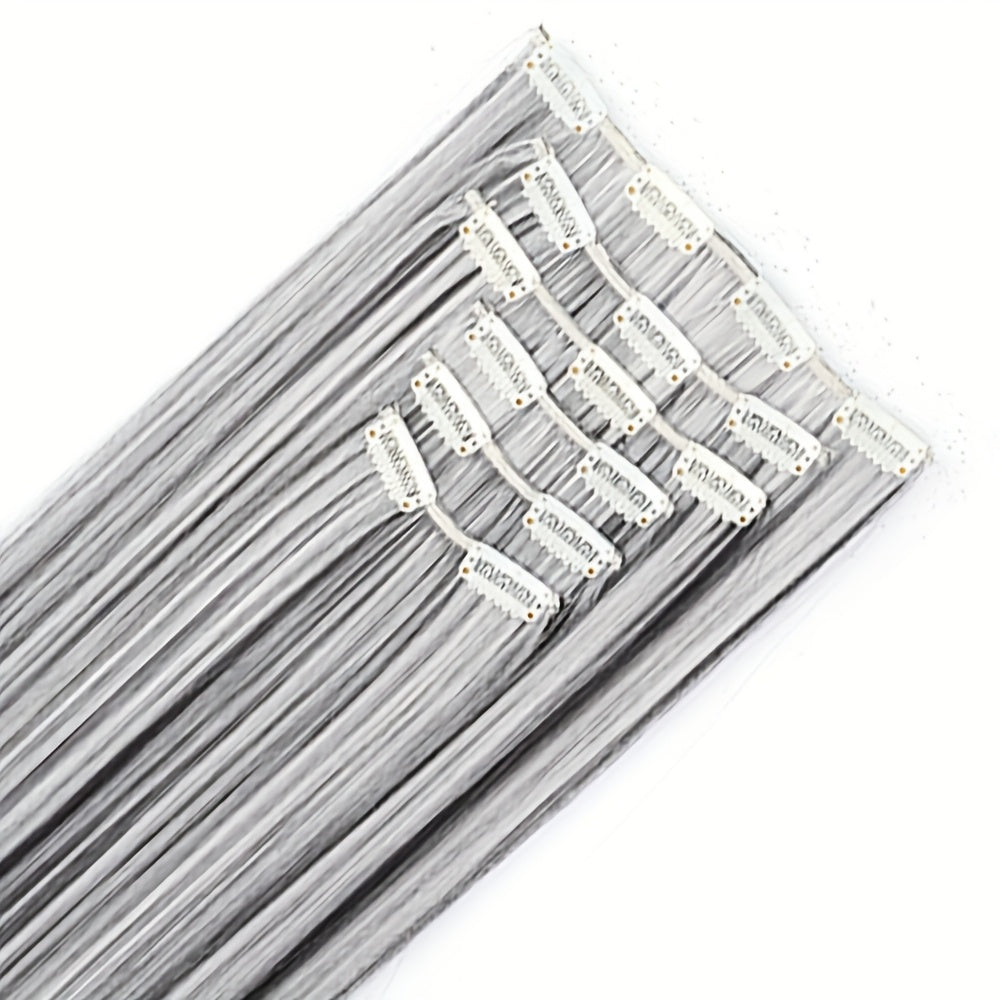 Set of 6pcs, 24-Inch Synthetic Heat-Resistant Clip-In Hair Extensions in Black And Gray, Ideal for Women to Wear at All Saints' Day Celebrations