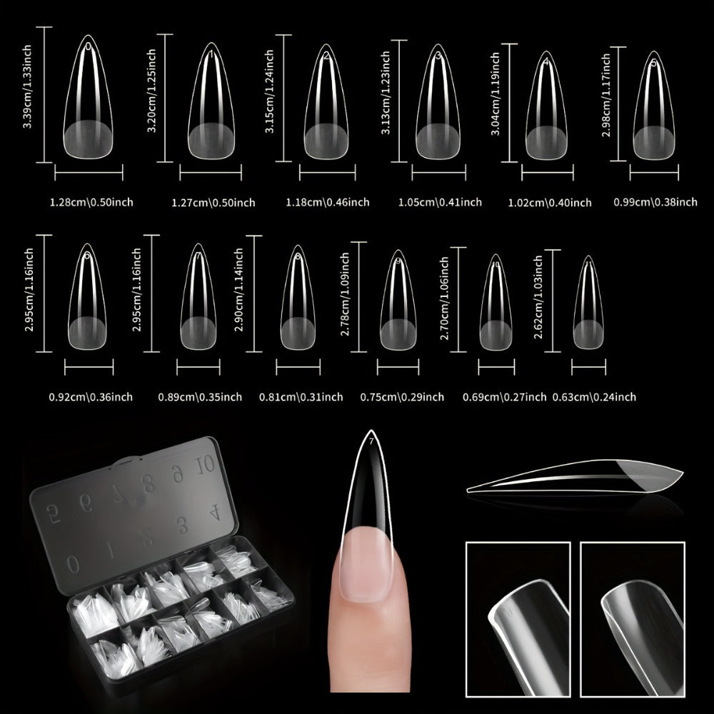 Soft Gel Nail Tips 600 Pieces - Clear Crystal Full Cover False Nails for Extensions | Almond Oval Square Coffin Stiletto Short Medium Long, Semi-Gloss Transparent Nail Tips for Nail Art Salon & DIY