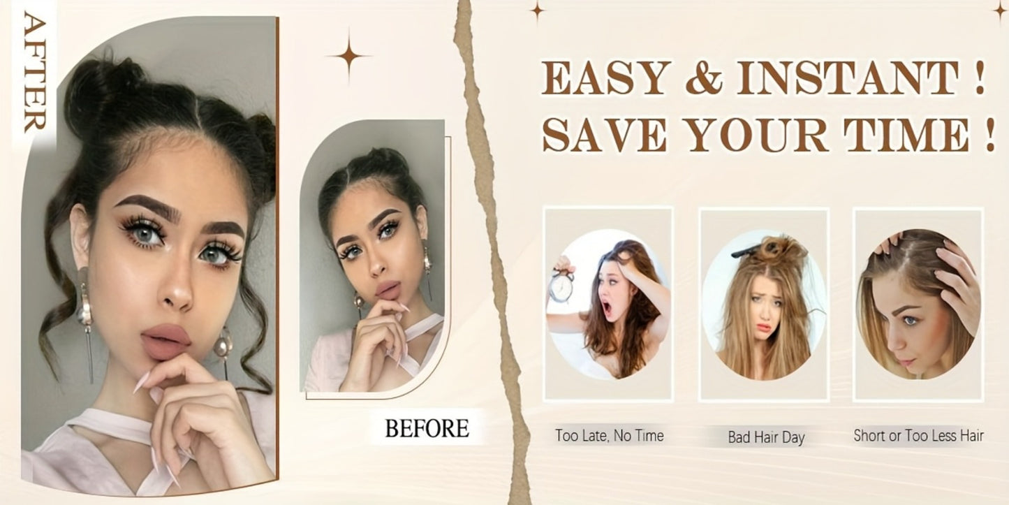 Clip In Hair Bun Extensions Mini Donut Bun with Cat Ears Messy Bun Claw Clip Hairpiece Synthetic Fiber Instant Updo Women Girls Multiple Colors 2 Pcs Set