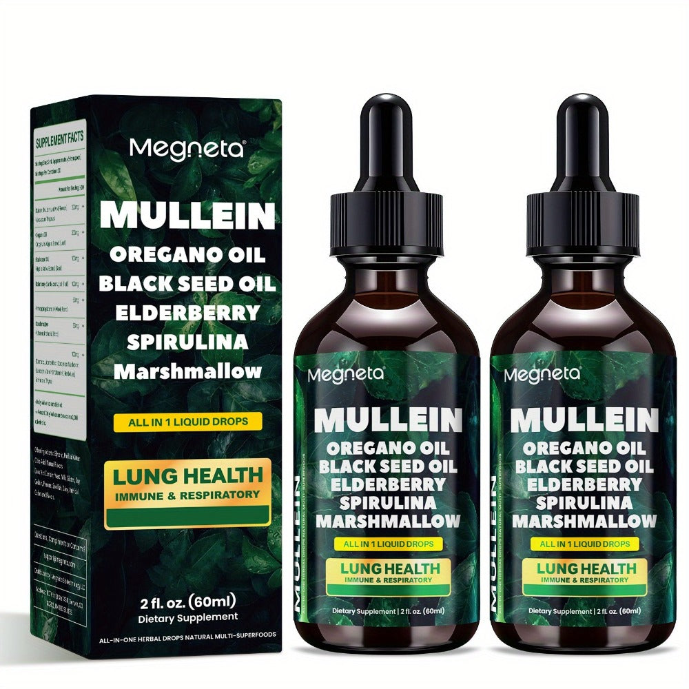 [Christmas Gifts] Mullein Drops for Lungs - for Lung Health Supplement- Mullein Leaf Liquid, Powerful Natural Herbals Formula for Breathing Comfort, Support Respiratory, Immune, Digestive System, Choice for Christmas Gifts, 2Fl.Oz/60Ml, Winter Food Gifts