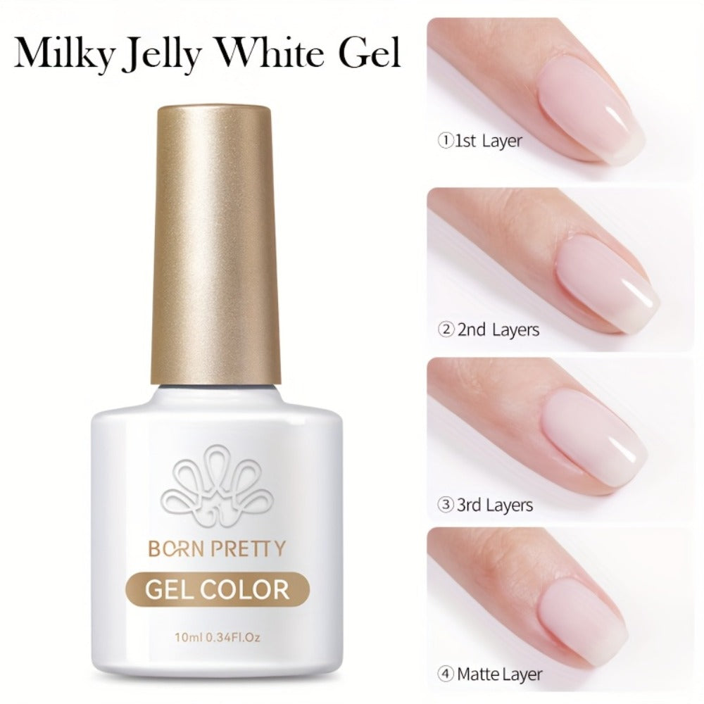 BORN PRETTY Milky White Jelly Nude Gel Nail Polish 0.34oz White Translucent Soak Off Gel Vernis Semi Permanent Need Light