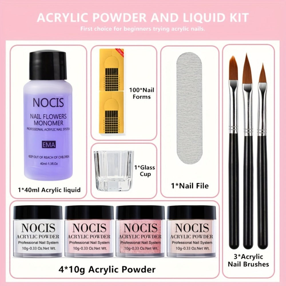 NOCIS Complete Acrylic Nail Kit - White Nude Tones for 3D Art, French Manicure Extensions, All-Season Carving, No-Lamp Needed, Professional Salon-Quality Results, Acrylic Nail Kit