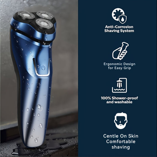 Electric Shaver for Men Rechargeable - Waterproof Rotary Razor with Pop-Up Trimmer, USB Fast Charge, Close Shave, ABS & Stainless Steel - Travel Electric Razor Gift for Dad Husband Boyfriend