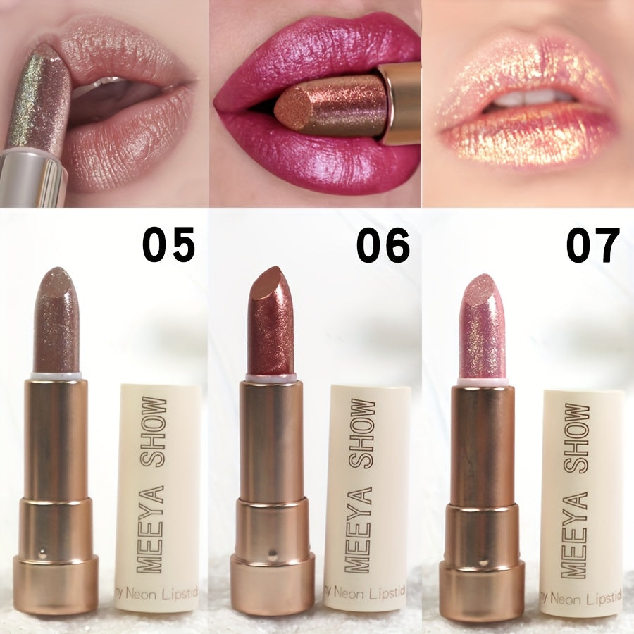 3pcs Pinkish Golden Pearlescent Lipstick Glossy Glitter Shimmer Lip Makeup Creamy Lip Gloss for Party Stage Cosplay Valentine's Day Gifts