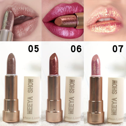 Glitter Shimmer Lipstick Set 3Pcs Pearlescent Pinkish Golden Creamy Lip Gloss Glossy Sparkle Lip Makeup for Party Stage Cosplay Valentine's Day Gift for Women