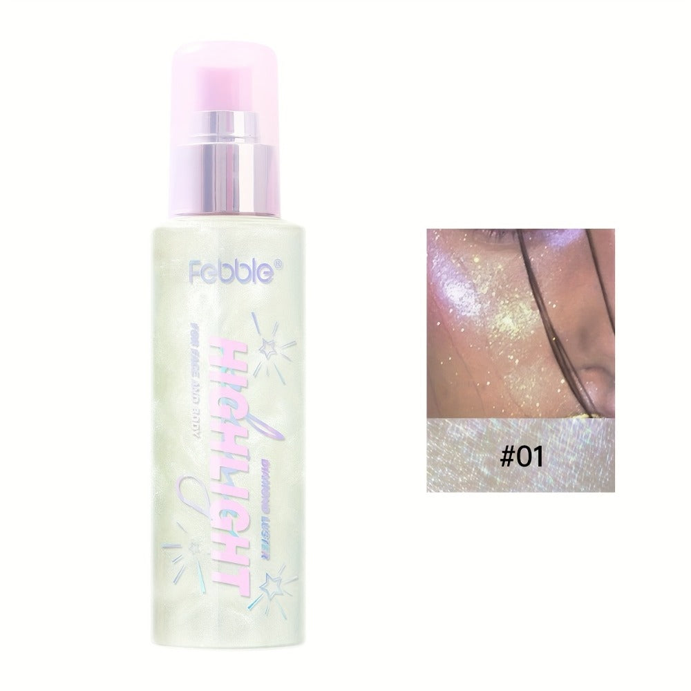 Glitter Spray for Body Face Hair Long-Lasting Luminous Shimmer Spray Lightweight Non-Greasy Radiant Glow Makeup for Festival Party Everyday Wear 4 Shades