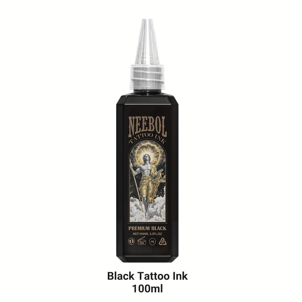 Black Tattoo Ink 3.38oz - Neebol Premium Super Dark Black Tattoo Ink for Outlining Shading & Blending Long Lasting Vibrant Body Art Ink for Tattoo Artists & Beginners