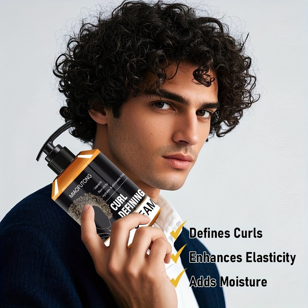Curl Defining Cream for Men — Leave-In Styling Cream with Moroccan Argan Oil, Coconut Oil & Shea Butter, Bouncy Frizz-Free Waves, Long-Lasting Moisture & Hold, 280ml Hair Styling Treatment