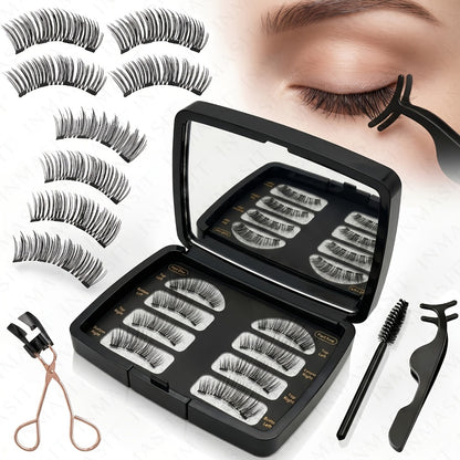 Magnetic Eyelash Kit 8pcs - 3D Quantum Magnetic False Lashes Clusters with Applicator Tweezers & Brush, Reusable Beginner-Friendly Natural Lash Set for Daily Makeup Parties Valentine Gift