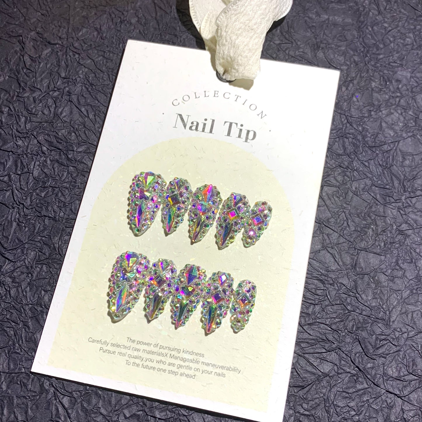 Fake Nails Almond Shape 10pcs Medium Length Glitter Strobe Color Block AB Crystal Rhinestone Press On Nails Kit with Nail File Cuticle Stick Sticker Pad for Party Wedding Date Everyday Wear S M L