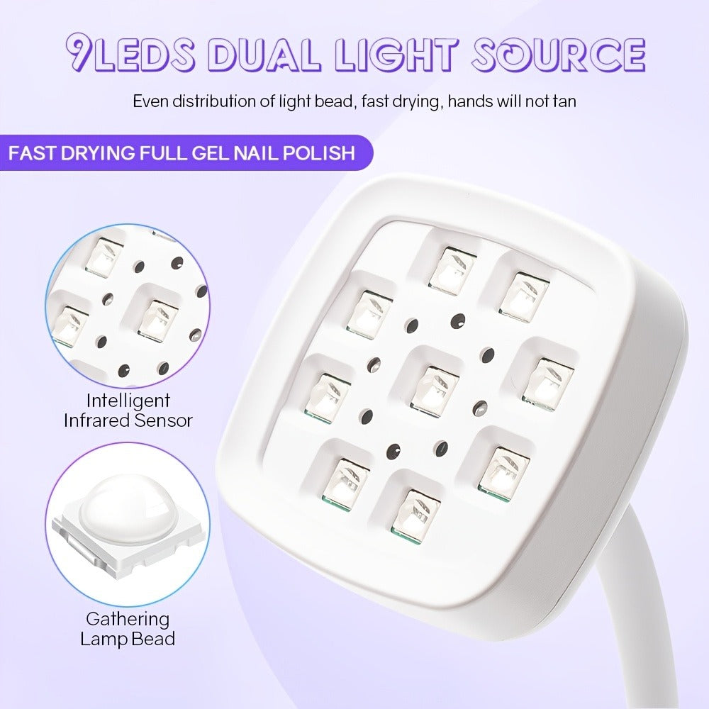 Blue Light Rechargeable Desktop Nail Lamp with Smart Sensor, 360° Adjustable & Portable, Includes 30s/60s Timer, Suitable for All Gel Nails – Salon and Home Use