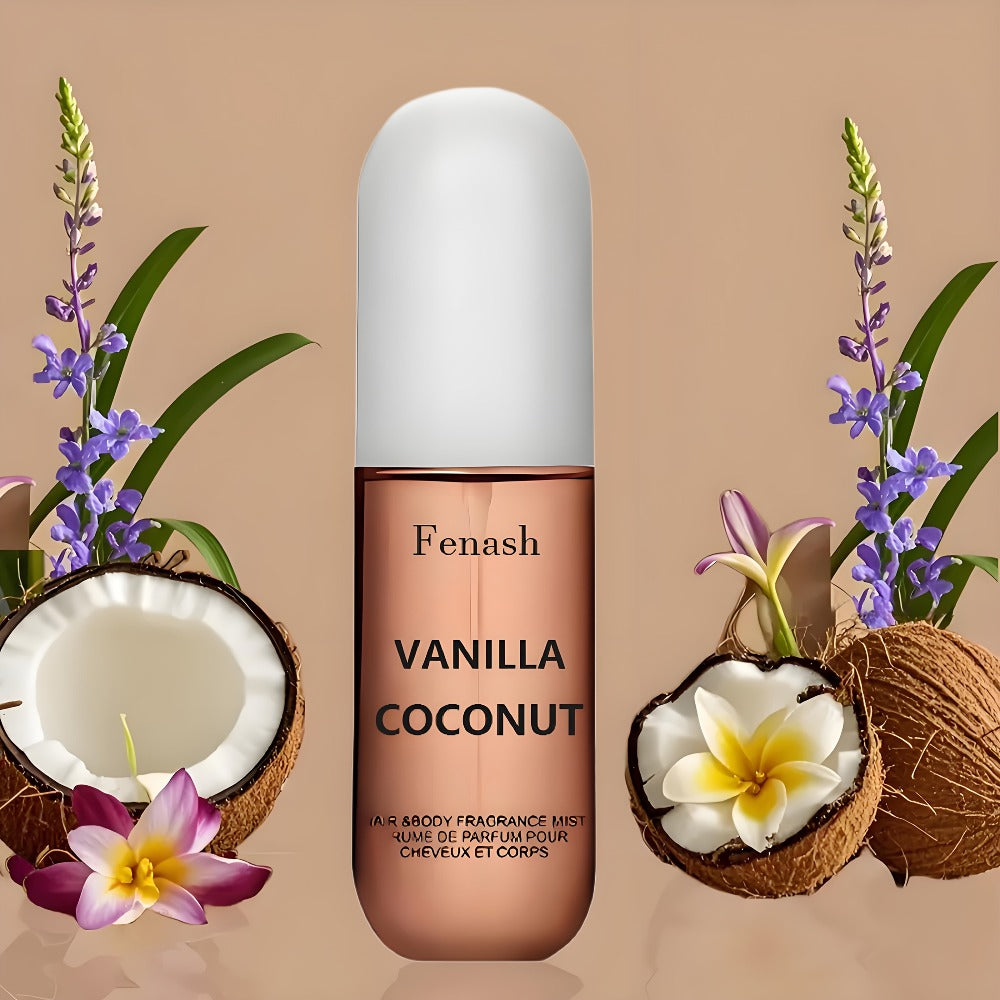 Vanilla Coconut Body Spray & Hair Mist — Long-Lasting Gourmand Floral Fragrance with Vitamin E & Moroccan Argan Oil, Skin-Safe for All Types