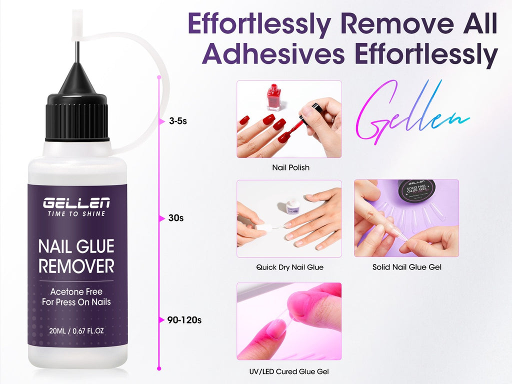 Gellen 0.68oz Pinpoint Nail Glue Remover for Press On, Multi-Functional Remover for Nails Tips, Gentle Glue Remover for Gel X Nails, Non-Acetone Nail Polish Remover