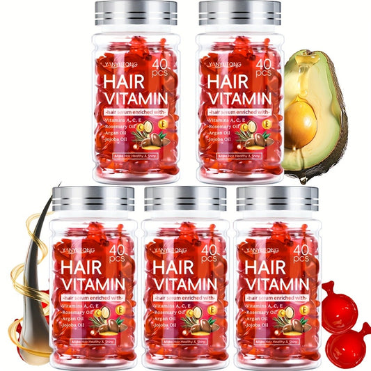 5 Bottles Natural Hair Care Vitamin Capsules with Moroccan Argan Oil, Vitamins A, C, E B, Keratin Styling- Anti-Frizz, Fast Strengthening Hair Essence for Damaged, Dry Curly Hair, Makes Hair Look Healthier, Hair & Scalp Care, Unisex, Travel Essential