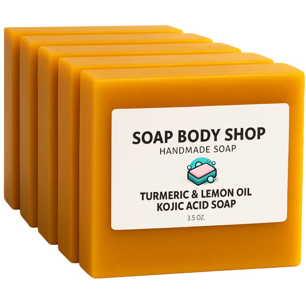 Kojic Acid Soap Turmeric 3-Pack Handmade Face Body Bar with Lemon Essential Oil Coconut Oil Goat Milk Cleansing Moisturizing Acne Backne Radiant Skin Brightening