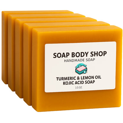 Kojic Acid Soap Turmeric 3-Pack Handmade Face Body Bar with Lemon Essential Oil Coconut Oil Goat Milk Cleansing Moisturizing Acne Backne Radiant Skin Brightening
