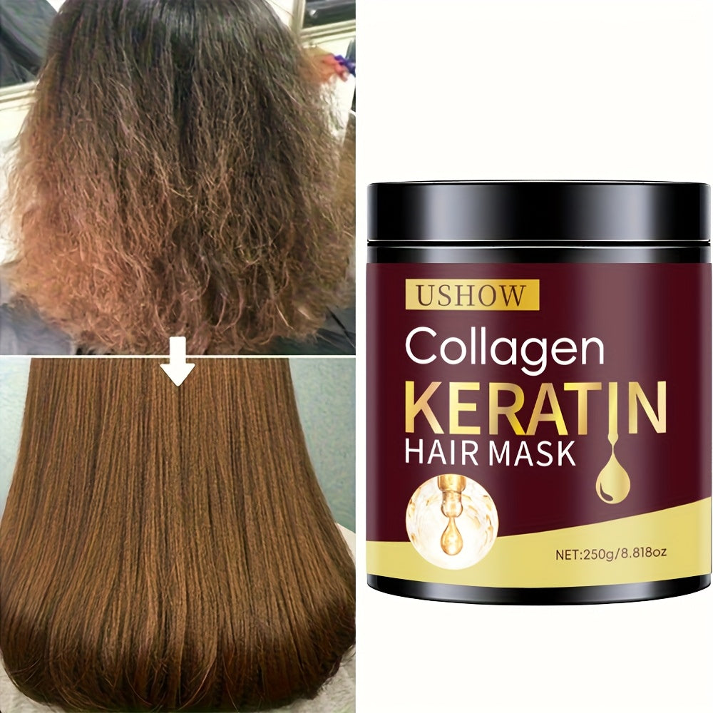 250G Ushow Collagen Keratin Hair - Intensive Nourishment & Split End Protection with Keratin & Collagen for Dry And Damaged Hair, Softens & Fortifies, Perfect for Women, Hair Care, Elegant Packaging, Premium Ingredients
