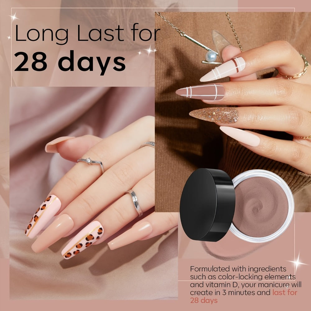 Dip Powder Nail Kit 11pcs for Beginners - 4 Nude Skin Tone Shades Golden Glitter Base Coat Top Coat Activator French Nail Art Gift Set