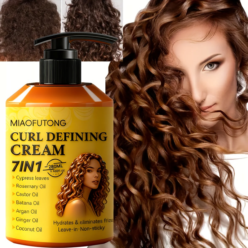 [New Arrival]9.47oz Curl Cream with 7-in-1 Hair Oil - Infused with Biota Essence, Rosemary Oil, Castor Oil, Babassu Oil, Argan Oil, Ginger Oil & Coconut Oil. Deep Moisture, Radiant Shine, Long-Lasting Voluminous Style. Perfect for Waves